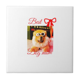 Azulejo Lazo rojo mejor perro mamá papá foto perro/nombre