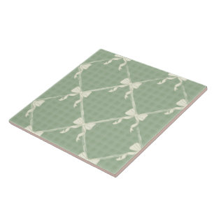 Azulejo Lazos Coquette Estampado de Gingham Crema Verde Sa