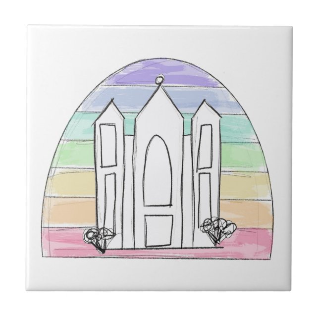 Azulejo LDS Salt Lake City Temple rainbow sunset mormon (Frente)