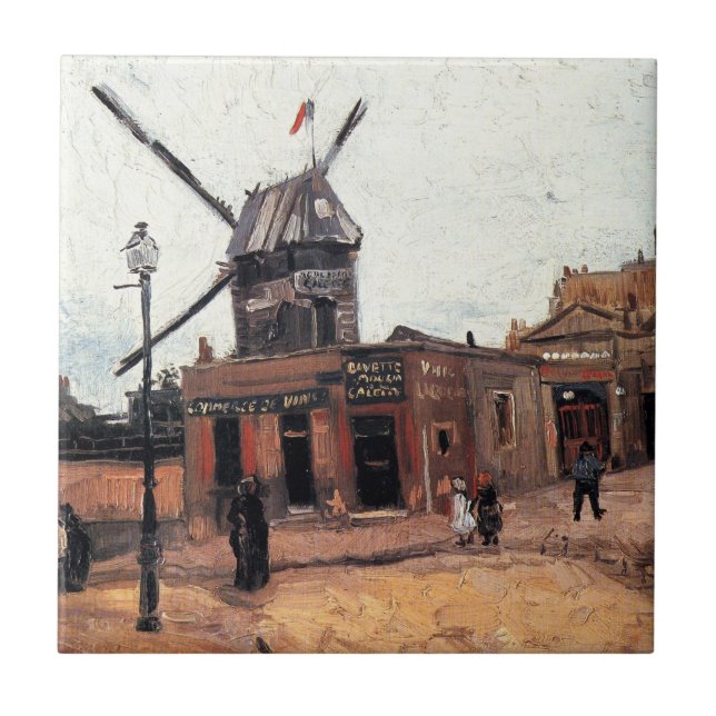 Azulejo Le Moulin de la Galette por Vincent van Gogh (Frente)