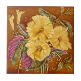 Azulejo Lea Boulton Yellow Floral Repro Faux Relief, años