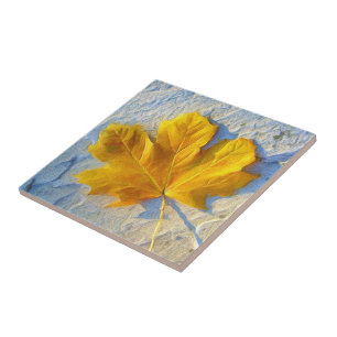 Azulejo Leaf dorado ~ Tile cerámico