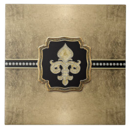 Azulejo Leaf Gold Look Fleur de Lis Faux Vintage Jewel