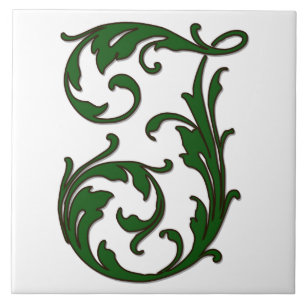 Azulejo Leaf Letter I in Green Monogram Tile