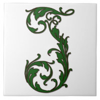 Leaf Letter J en mosaico de monograma verde