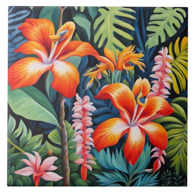 Azulejo Leaves and Floral Flower Colourful Modern Art (Frente)