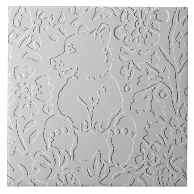 Azulejo Lechuga gris blanco negro Grabado en relieve de Wo (Frente)