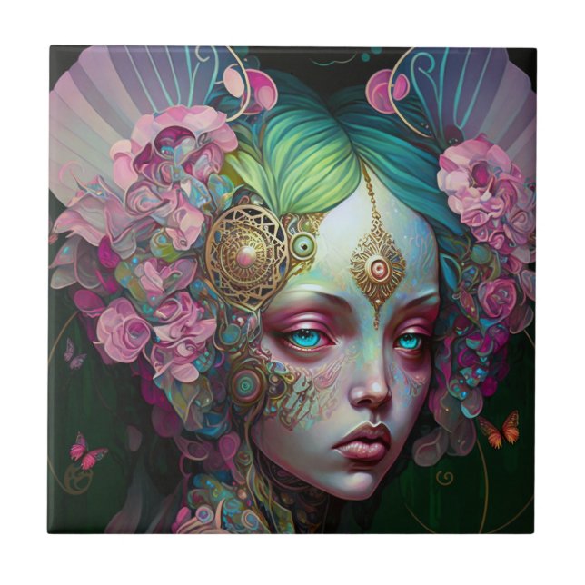 Azulejo Lechuga verde rosa Fantasía arte (Frente)