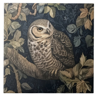 Azulejo Lechuza Barrada en un bosque nocturno al estilo Wi