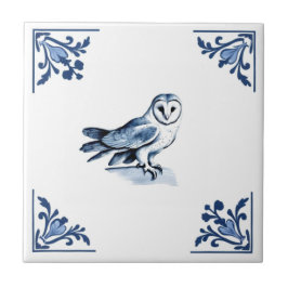 Azulejo Lechuza de grano con bosque Delft Blue and White C