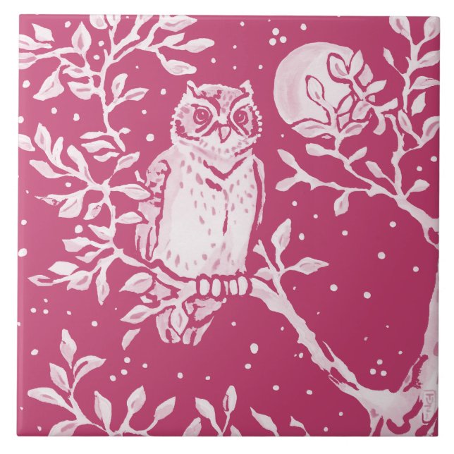 Azulejo Lechuza Magenta Noche Moon Animal Nature Woodland (Frente)