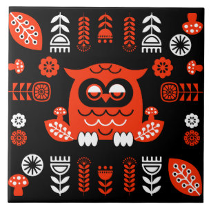 Azulejo Lechuza Nórdica naranja Y Negro