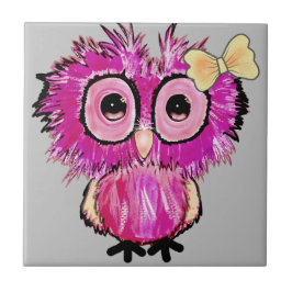 Azulejo Lechuza rosada con arco de cinta