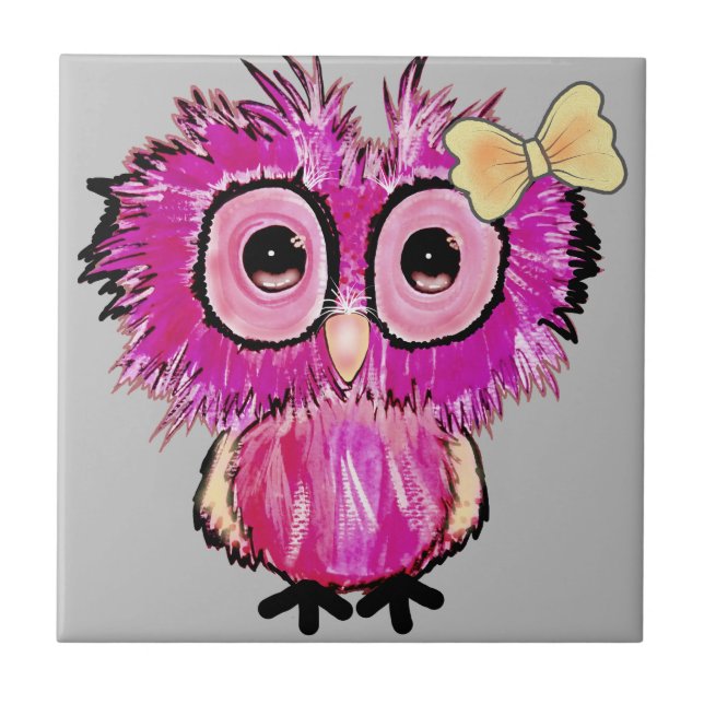 Azulejo Lechuza rosada con arco de cinta (Frente)