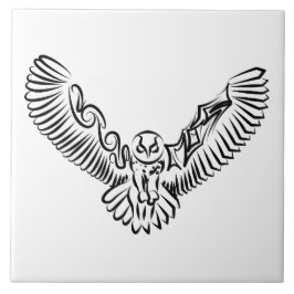 Azulejo Lechuza voladora tribal blanca y negra