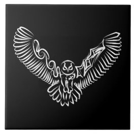 Azulejo Lechuza voladora tribal blanca y negra