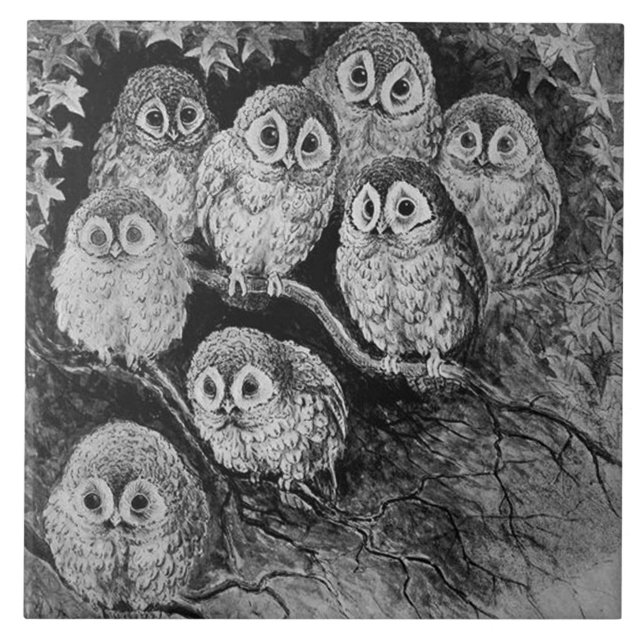 Azulejo Lechuzas en el bosque, Louis Wain (Frente)