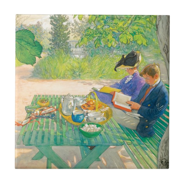 Azulejo Lectura del día de fiesta de Carl Larsson (Frente)