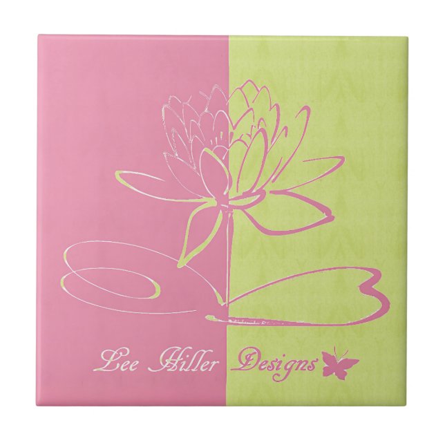 Azulejo Lee Hiller Designs Logo Acentos Rosa Verde  (Frente)