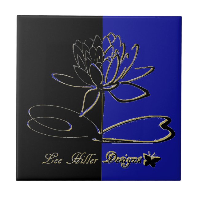 Azulejo Lee Hiller diseños acentos negro oro azul (Frente)