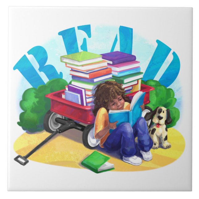 Azulejo Leer el arte del vagón de libros (Frente)