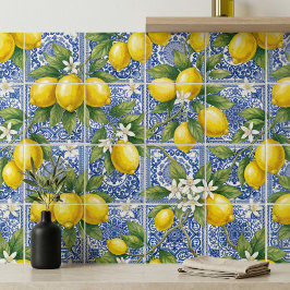 Azulejo Lemon Blue French Country Watercolor