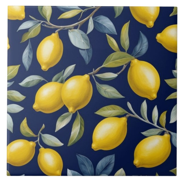Azulejo Lemon Pattern on Dark Navy Blue (Frente)