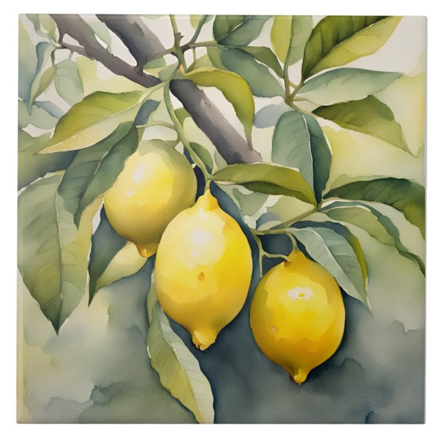 Azulejo Lemon Tuscany Mediterranean Watercolor Design (Frente)