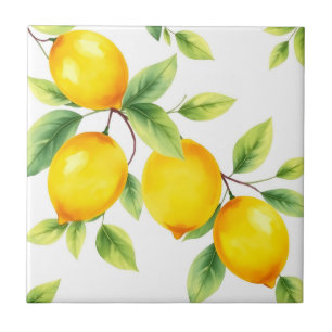 Azulejo Lemones acuarelas con hojas verdes