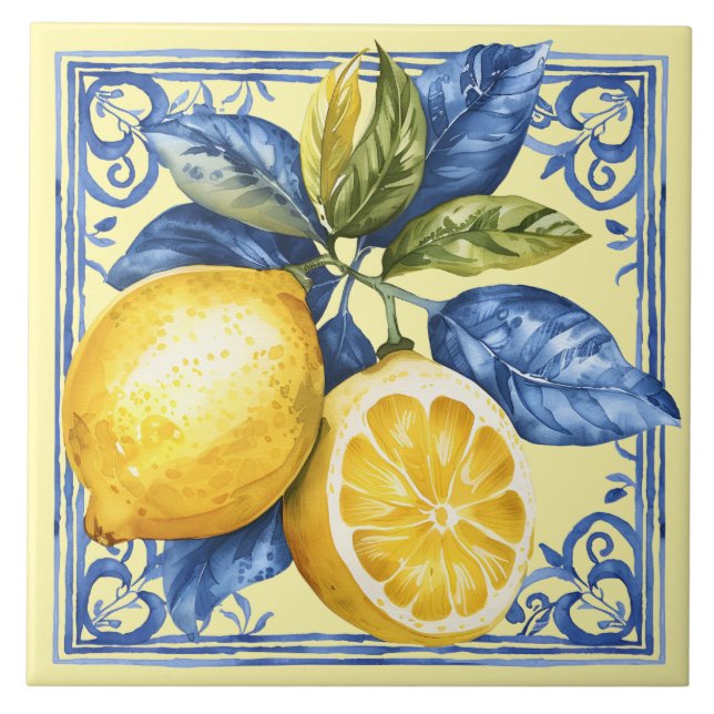 Azulejo Lemones portugueses y azul (Frente)