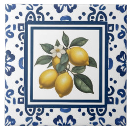 Azulejo Lemons Blue and White Tribal Folk Art Pattern