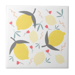 Azulejo Lemons Floral Botánica Flores Rojas Patrón de hoja