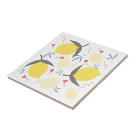 Azulejo Lemons Floral Botánica Flores Rojas Patrón de hoja