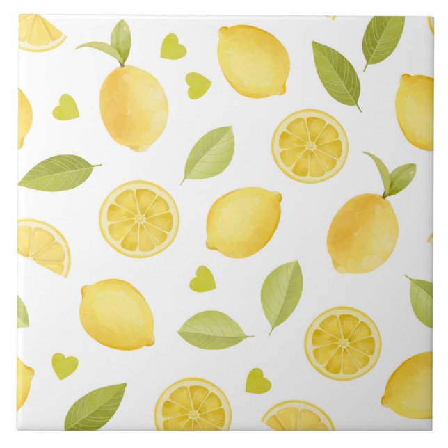 Azulejo Lemons Yellow Slices Watercolor Design (Frente)