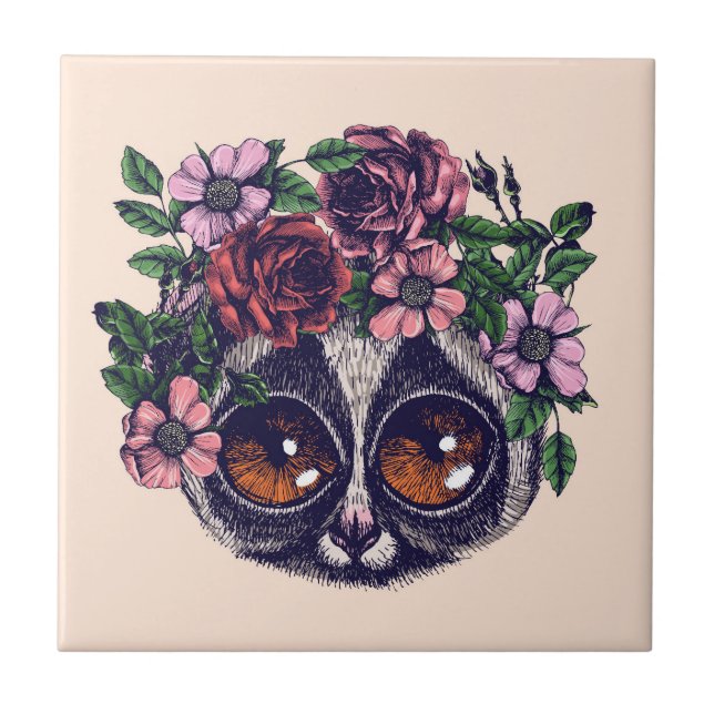 Azulejo Lemur floral dulce (Frente)
