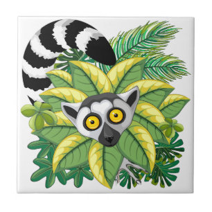 Azulejo Lémures de Madagascar en selva exótica
