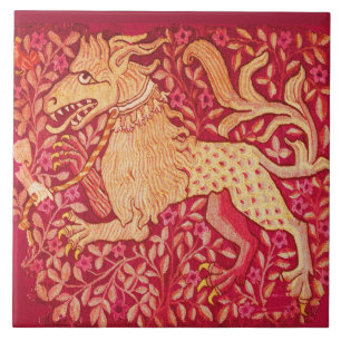 Azulejo León BESTIARIO MEDIEVAL como la bestia en rojo