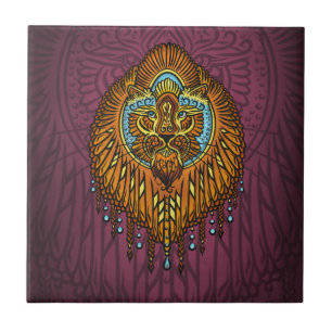 Azulejo León de espíritu real   Ornate Tribal Mandala Roar