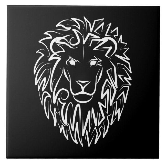Azulejo León tribal blanco y negro (Frente)