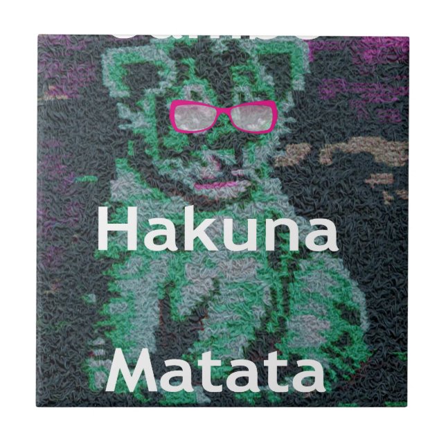 Azulejo León verde con gafas rosas "Hakuna Matata" Arte (Frente)