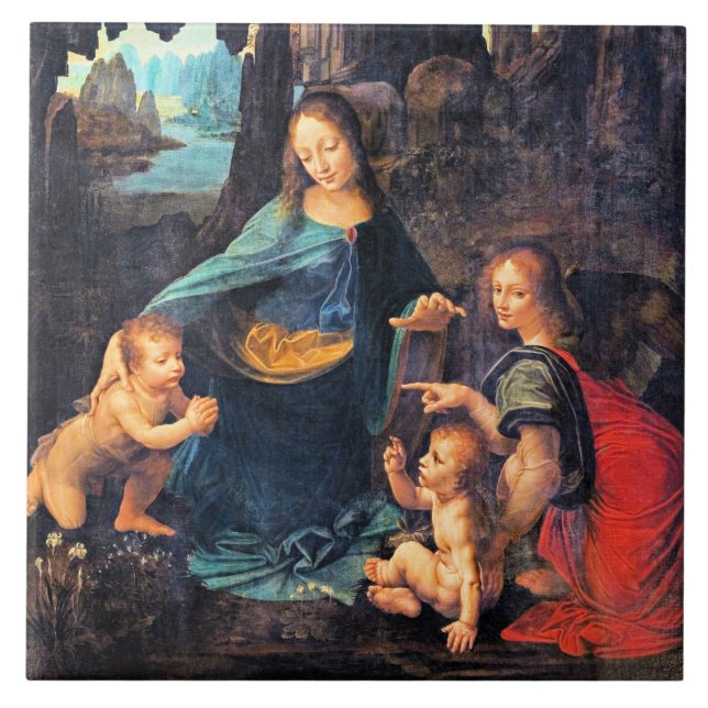 Azulejo Leonardo da Vinci - La Virgen de las Rocas (Frente)