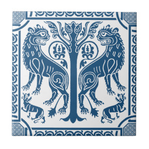 Azulejo Leones medievales y mosaicos de cerámica de árbol