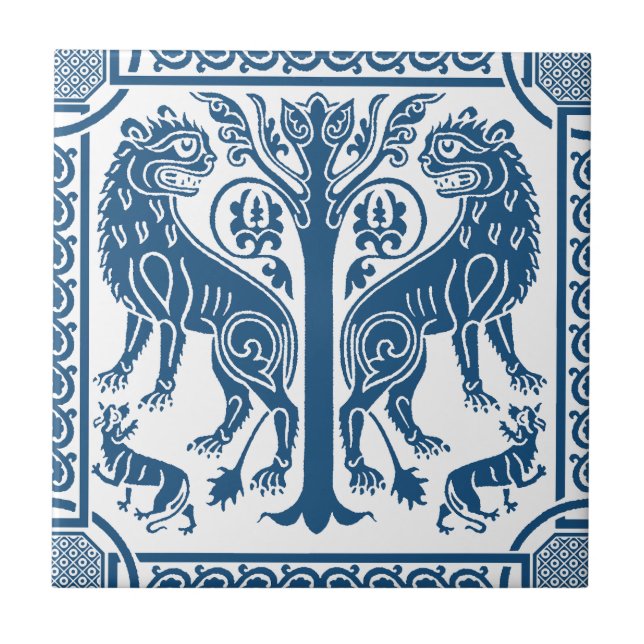 Azulejo Leones medievales y mosaicos de cerámica de árbol (Frente)
