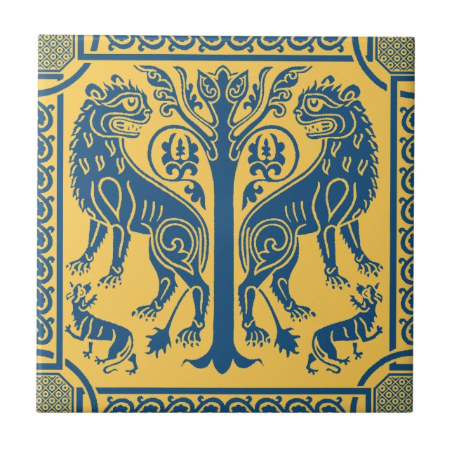 Azulejo Leones medievales y mosaicos de cerámica de árbol (Frente)