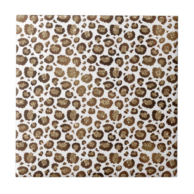 Azulejo Leopard Spots Wild Animals Purpurina Dorado Safari (Frente)