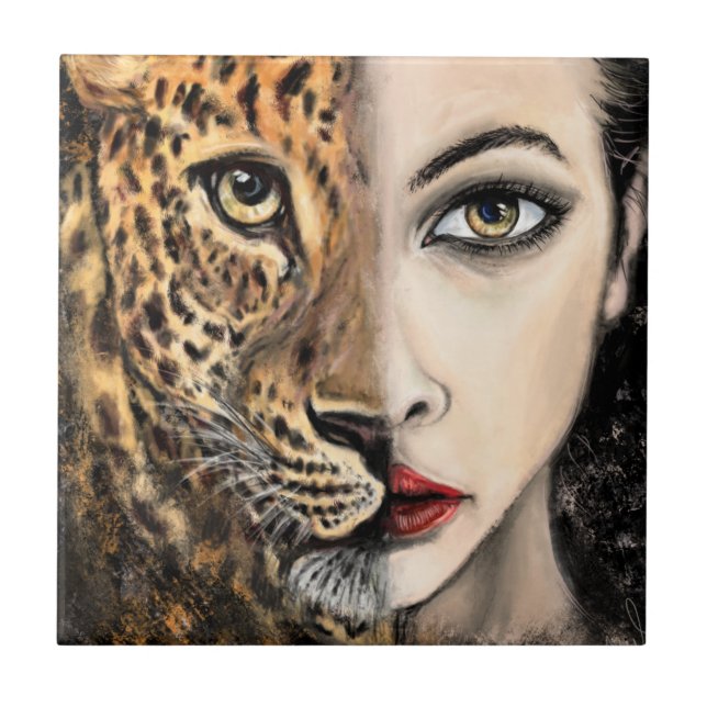 Azulejo Leopard Woman Ceramic Tile (Frente)