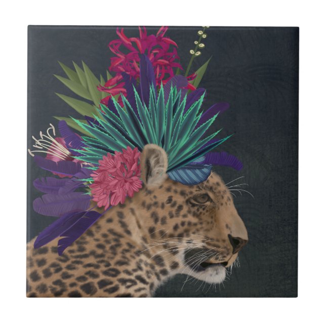 Azulejo Leopardo con la cabeza tropical (Frente)
