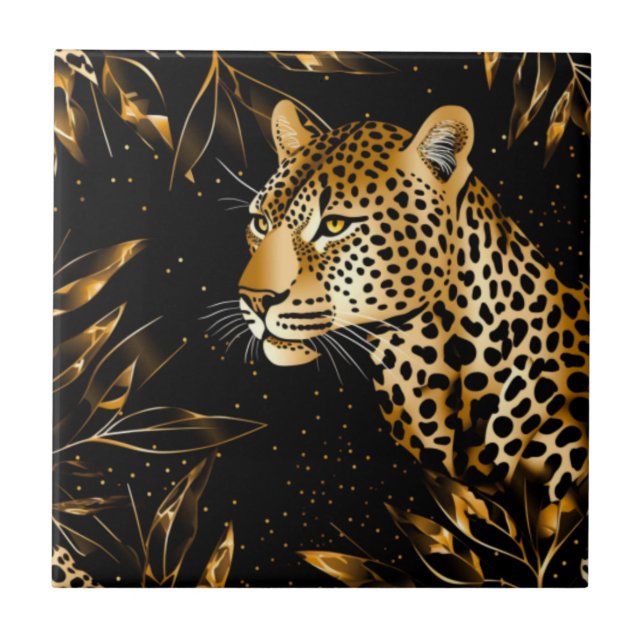 Azulejo Leopardo Guepardo Negro Oro Cocina Baño  (Frente)