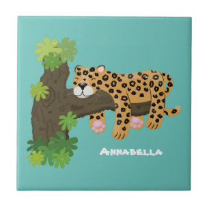 Azulejo Leopardo lindo durmiendo en un ilustracion de pers