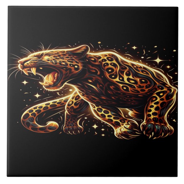 Azulejo Leopardo negro y dorado (Frente)